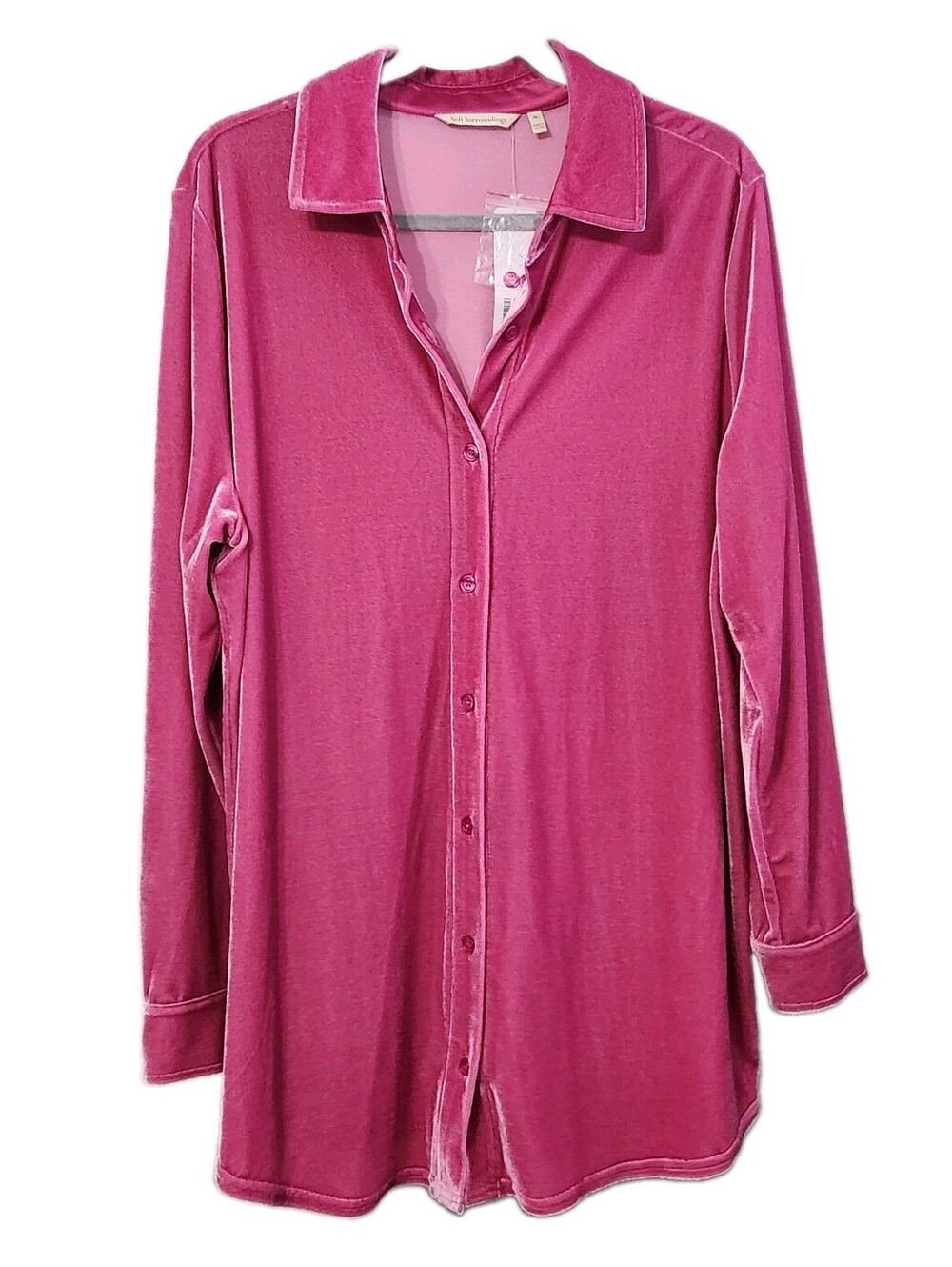 Soft Surroundings Pink Velvet Boyfriend Tunic Top XL NWT $94 Extra Large